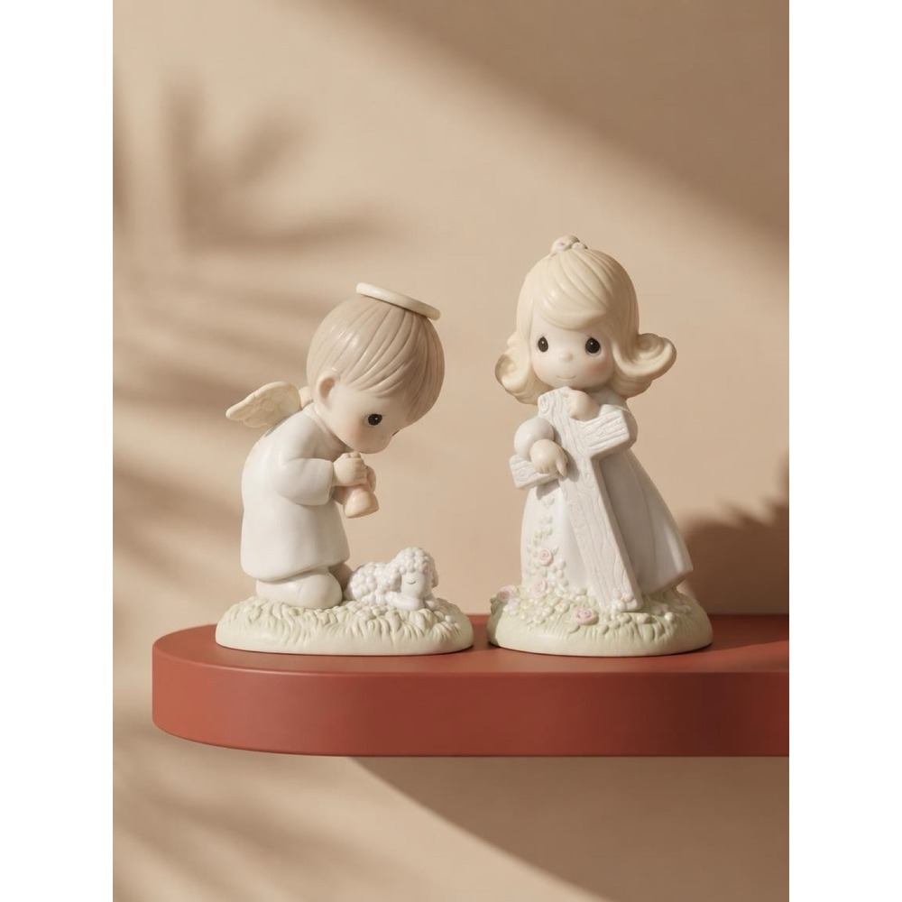Vintage Precious Moments Figurine Set 2pc God's Ray of Mercy & Rugged Cross